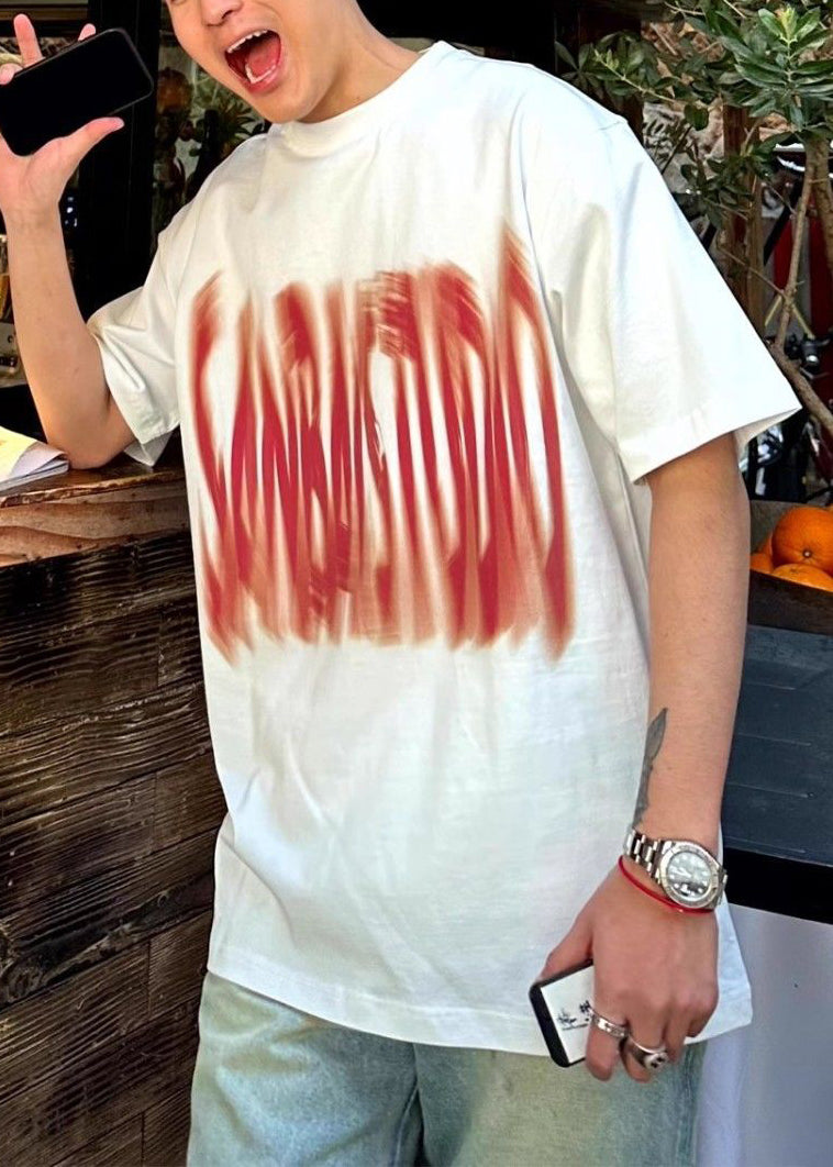 Letter O Cotton Men Summer White Neck Shirts T