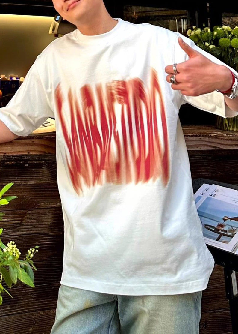 Letter O Cotton Men Summer White Neck Shirts T