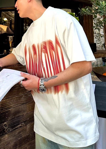 Letter O Cotton Men Summer White Neck Shirts T