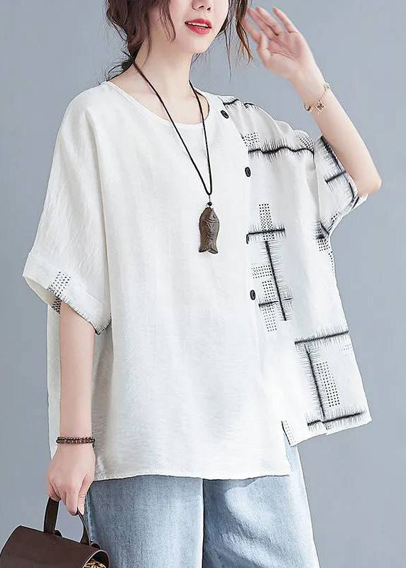 Top White Loose Sleeve Short O-Neck