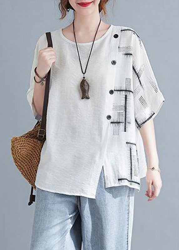 Top White Loose Sleeve Short O-Neck