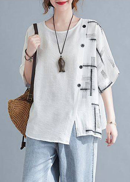 Top White Loose Sleeve Short O-Neck