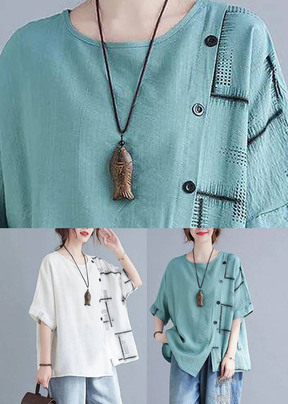 Top White Loose Sleeve Short O-Neck