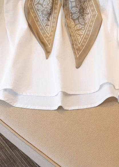 White Oversized Cotton Blouses Scarves Spring YK028
