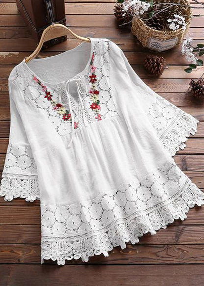 Apricot Summer T Shirt Neck Patchwork Lace Women O