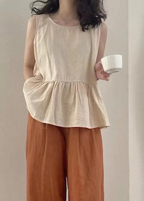 Set Two Summer Oversized Piece Linen Clothing Apricot Women