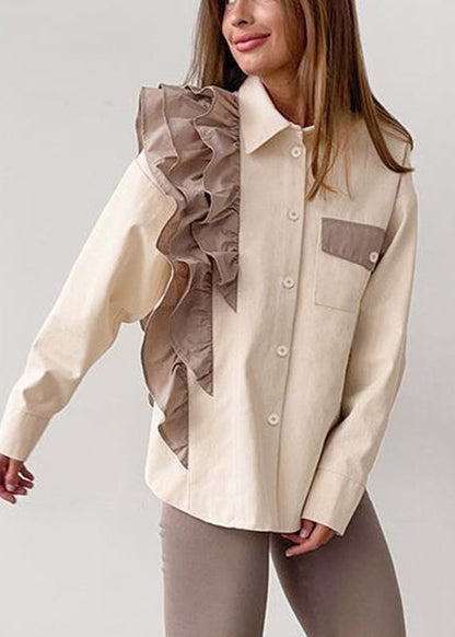 Shirt Ruffled Collar Pan Apricot Peter Women Patchwork