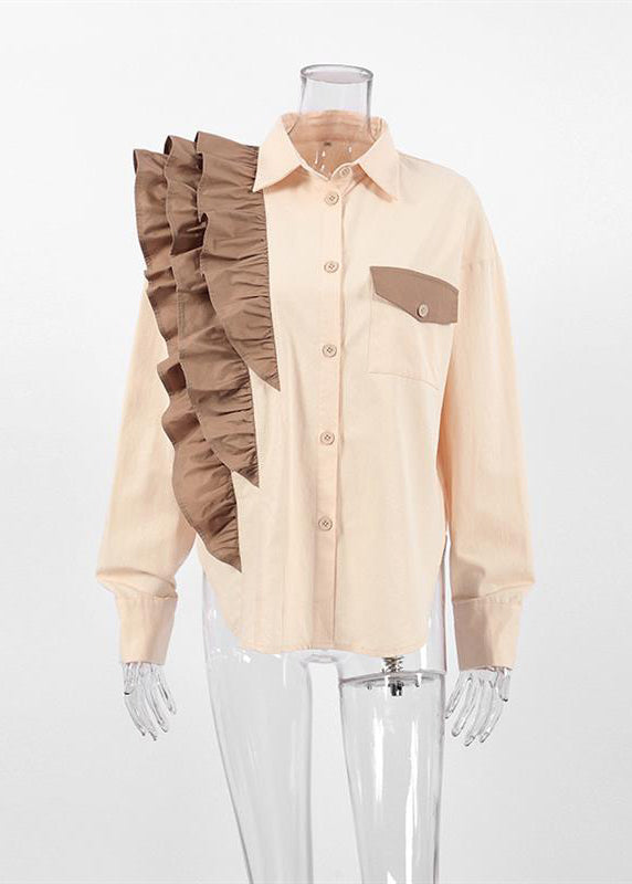 Shirt Ruffled Collar Pan Apricot Peter Women Patchwork