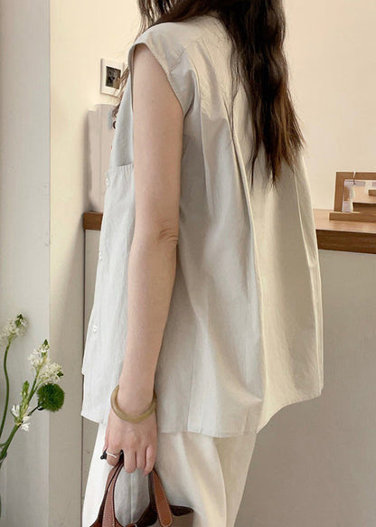 Collar Women Short Shirt Sleeve Stand Apricot Asymmetrical T