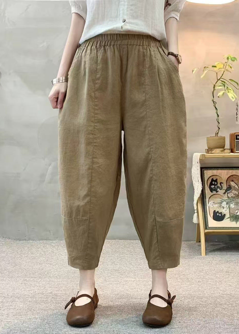 Linen Women Pants Oversized Army Summer Green Harem