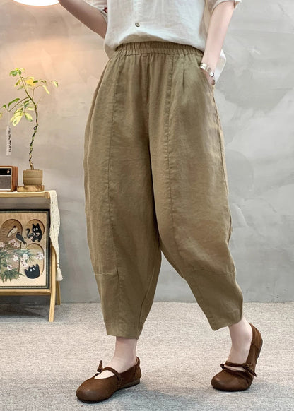 Linen Women Pants Oversized Army Summer Green Harem