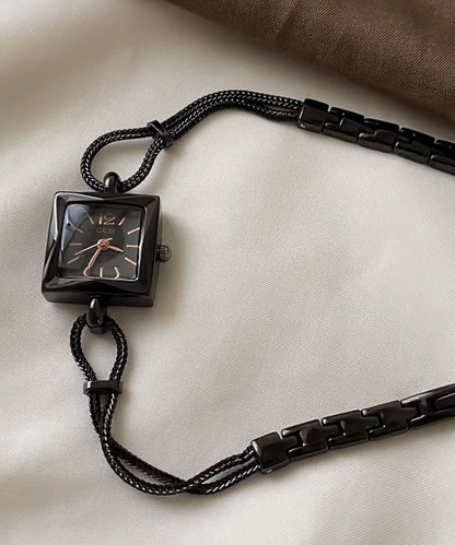 Alloy Black Crystal Square Watches Women Hardlex Chain