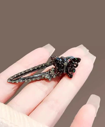 Women Zircon Butterfly Alloy Coloured Hairpin Black Glaze