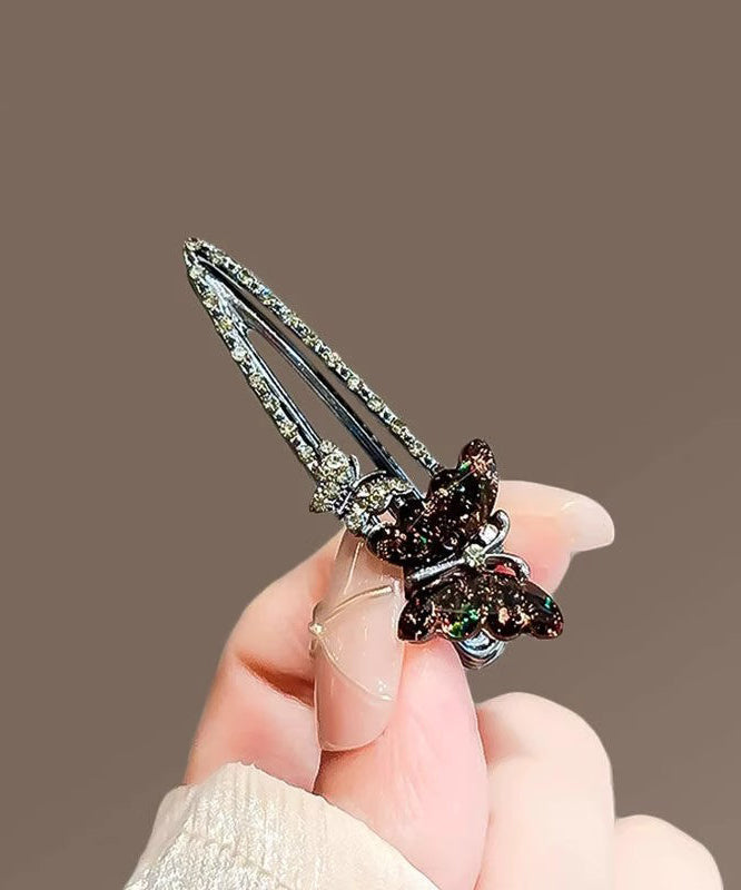 Women Zircon Butterfly Alloy Coloured Hairpin Black Glaze