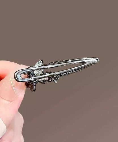 Women Zircon Butterfly Alloy Coloured Hairpin Black Glaze