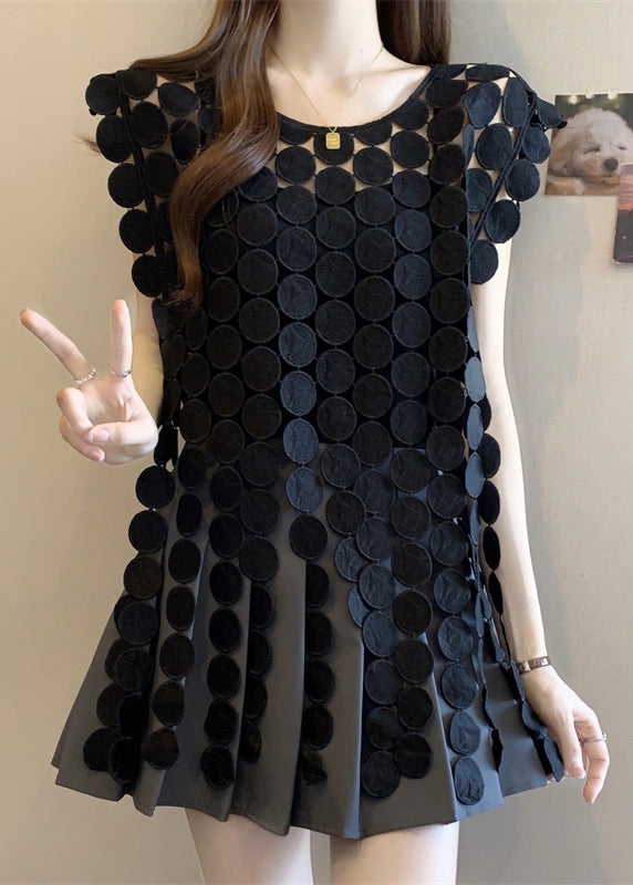 Out Solid Top Black Women Sleeveless Hollow Neck O