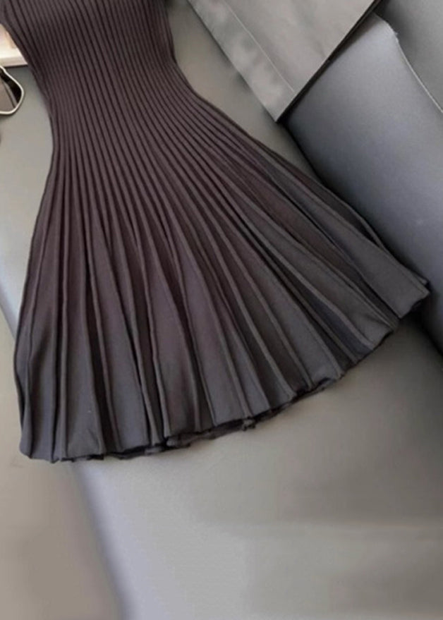 Women Wrinkled Solid Dress Neck Summer Knit Mid O Black