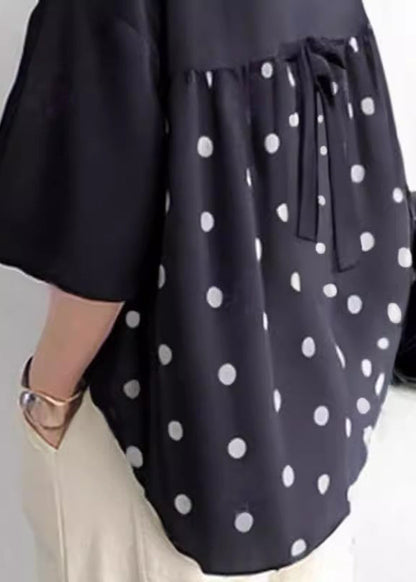 Patchwork Black Summer Shirt Women Bow Tops Oversized Cotton