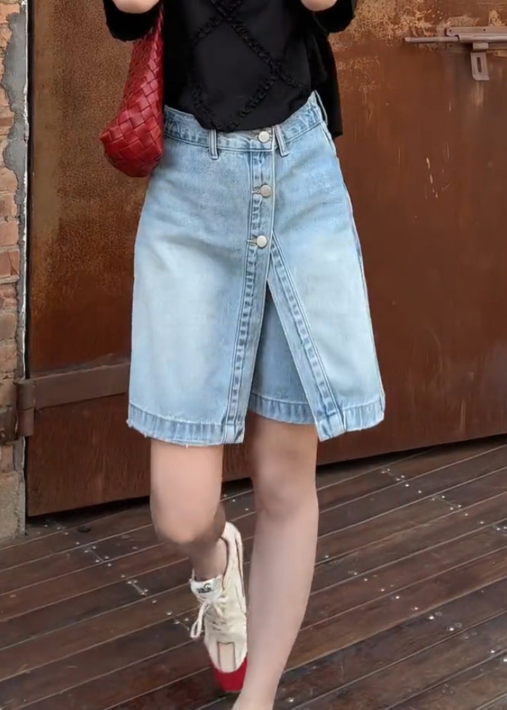 Summer Shorts False Women Denim Two Pieces Button Blue