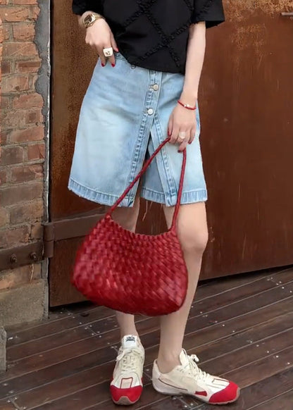 Summer Shorts False Women Denim Two Pieces Button Blue