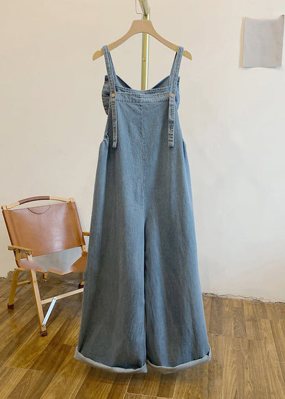 Women Patchwork Bow Denim Summer Blue Jumpsuits