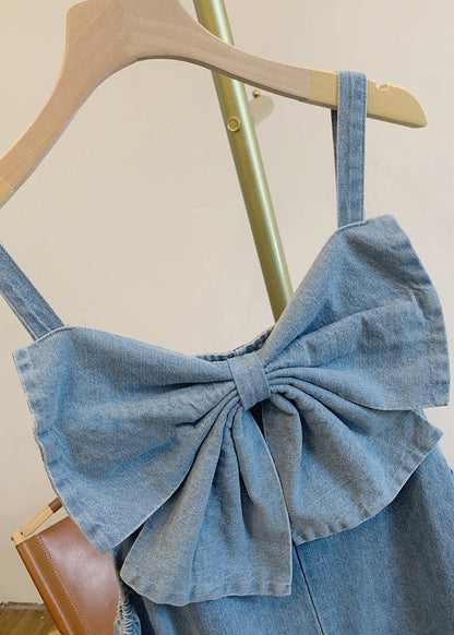 Women Patchwork Bow Denim Summer Blue Jumpsuits