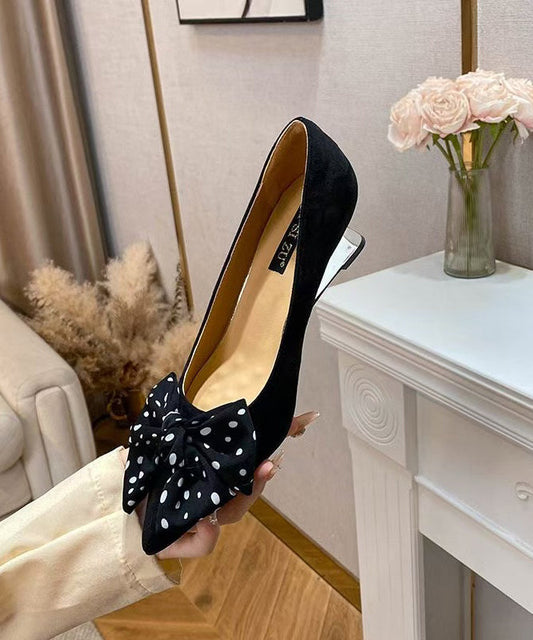 Suede Bow Black Toe Wedge Pointed Women Shoes Splicing