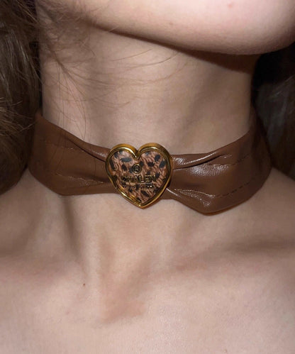 Women Brown Sterling Silver Alloy Leather Choker YD003