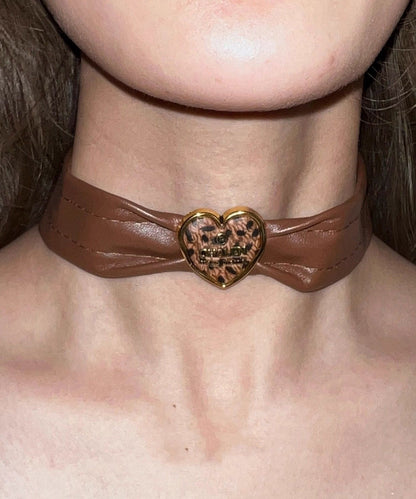 Women Brown Sterling Silver Alloy Leather Choker YD003