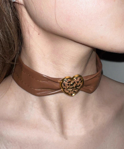 Women Brown Sterling Silver Alloy Leather Choker YD003