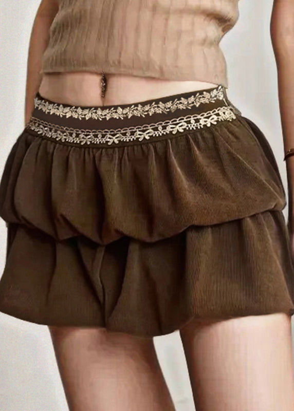 Waist Lace High Skirts Summer Corduroy Women Zippered Brown