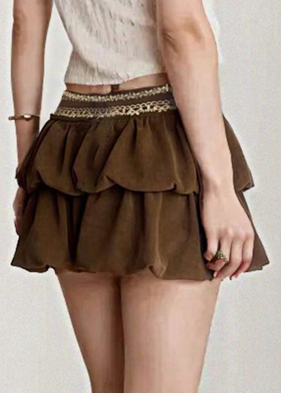Waist Lace High Skirts Summer Corduroy Women Zippered Brown