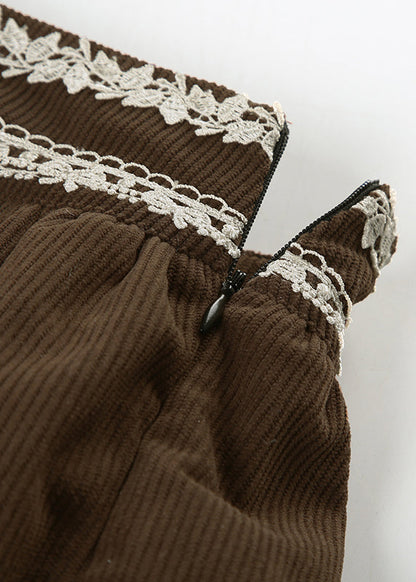 Waist Lace High Skirts Summer Corduroy Women Zippered Brown