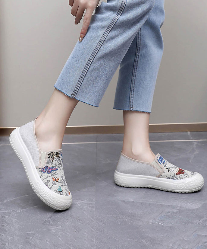 Fabric Women Embroidered Black Flats Cotton Casual