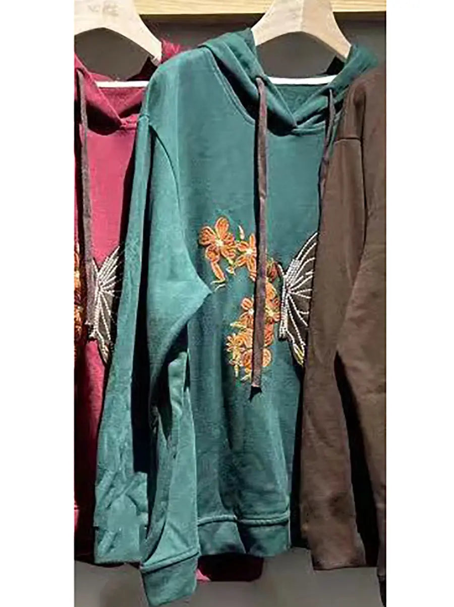 Women Casual Spring Butterfly Embroidery Hooded Ada Fashion