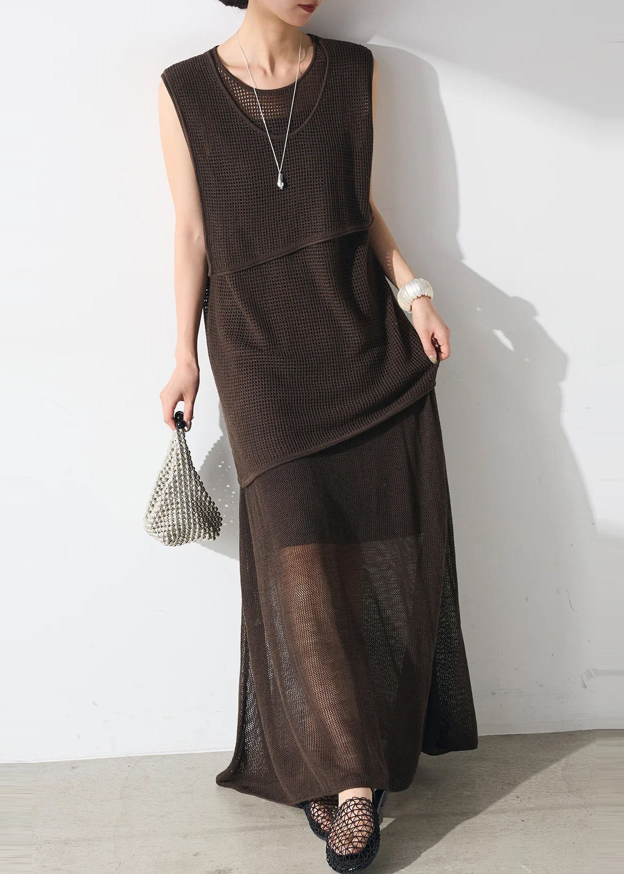 Asymmetrical Two Clothing Tulle Set Piece Women Chocolate