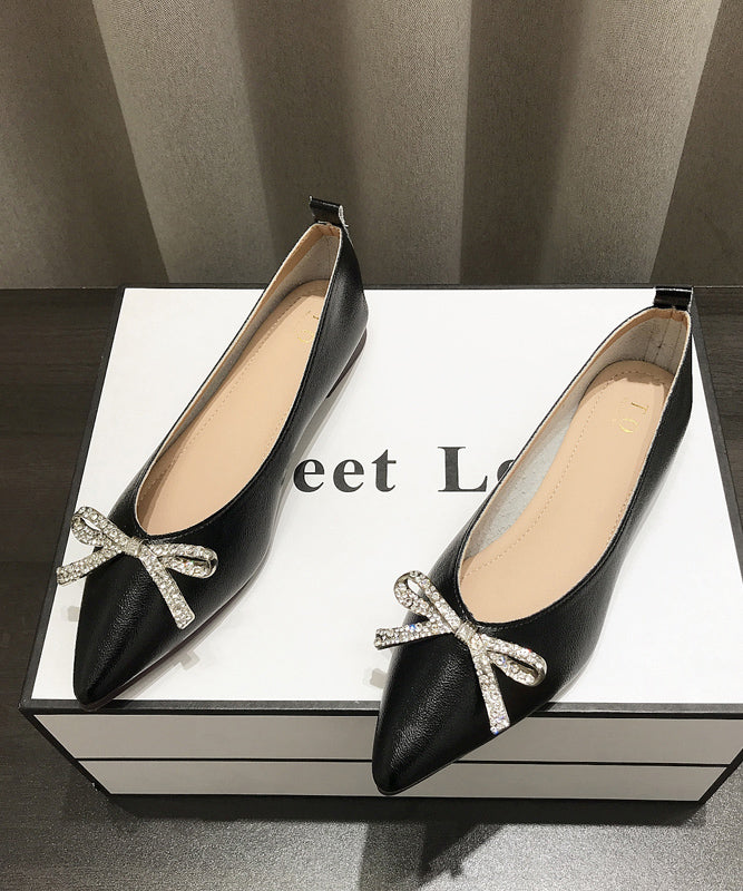 Pointed Splicing Shoes Comfy Flat Faux Leather Women Gold Bow Toe
