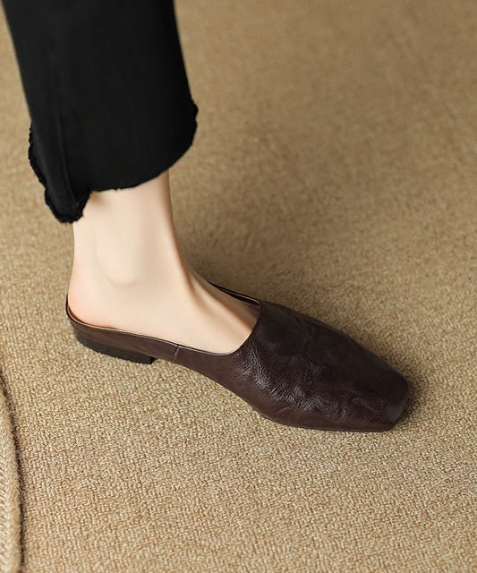 Sandals Splicing Square Toe Women Brown Slide Comfy