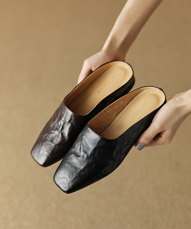 Sandals Splicing Square Toe Women Brown Slide Comfy