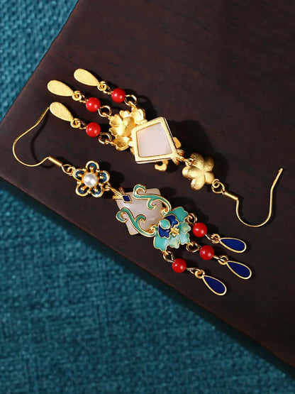 Women Ethnic Jade Enamel Alloy Tassel Earrings Ada Fashion