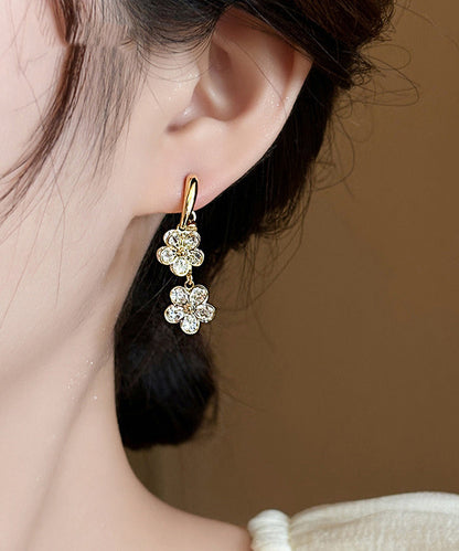 Women Gold Copper Alloy Floral Drop Earrings RB009