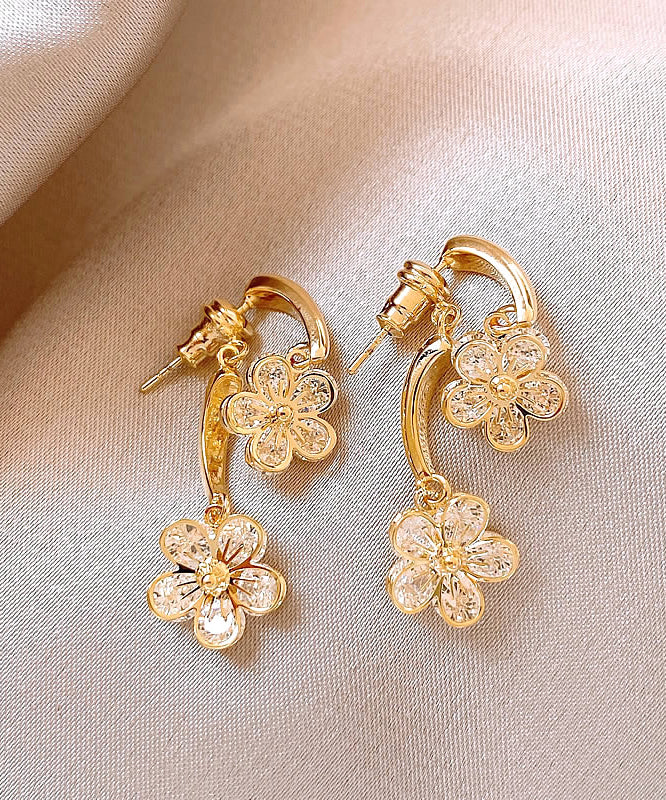 Women Gold Copper Alloy Floral Drop Earrings RB009