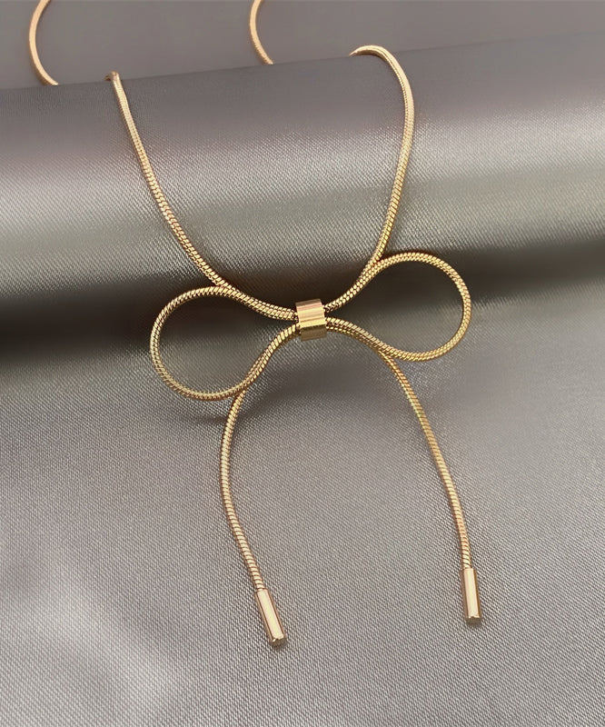 Women Gold Sterling Silver Overgild Bow Princess Necklace GH1012