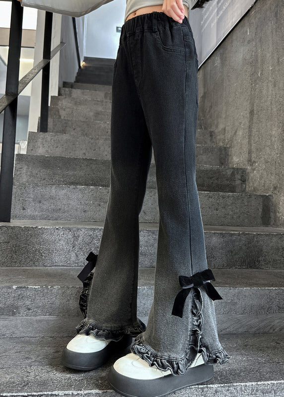 Women Gradient Color Ruffled Side Open Bell-bottom Trousers Spring YK031