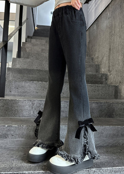 Women Gradient Color Ruffled Side Open Bell-bottom Trousers Spring YK031