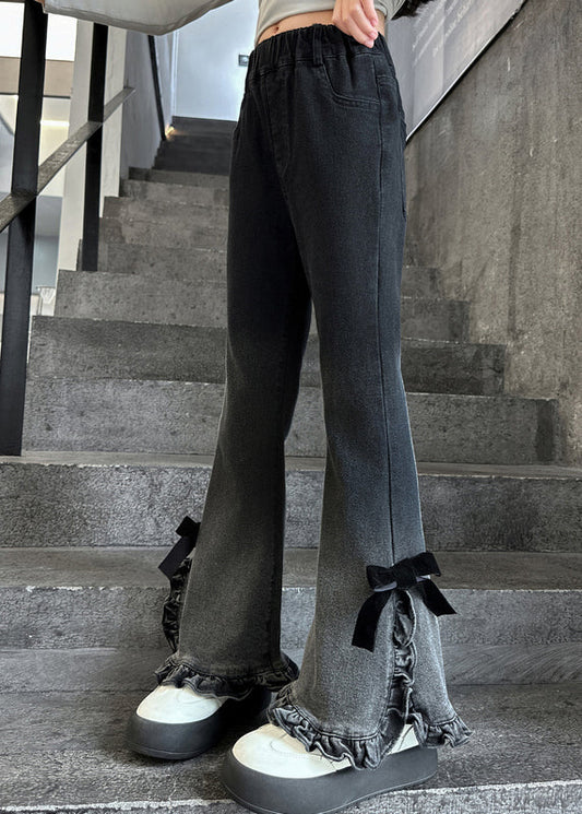 Women Gradient Color Ruffled Side Open Bell-bottom Trousers Spring YK031