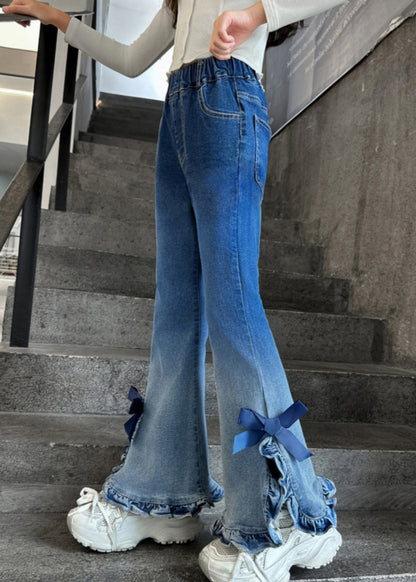 Women Gradient Color Ruffled Side Open Bell-bottom Trousers Spring YK031