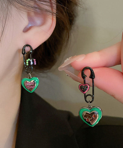 Graphic Drip Love Glaze Drop Zircon Women Earrings Alloy Green
