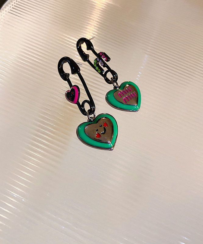 Graphic Drip Love Glaze Drop Zircon Women Earrings Alloy Green