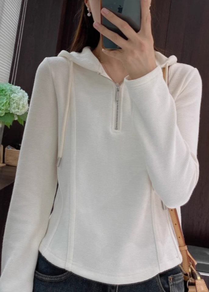 Shirt Cotton Grey Spring Zippered T Women Hooded